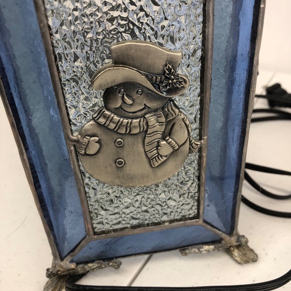 Christmas Snowman Blue Clear Glass Metal Table Lamp Night Light Electric - Picture 5 of 11